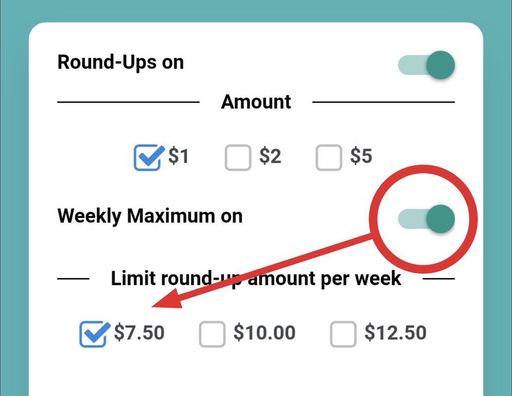 Screen shot of the Rounda app Weekly Limit toggle.